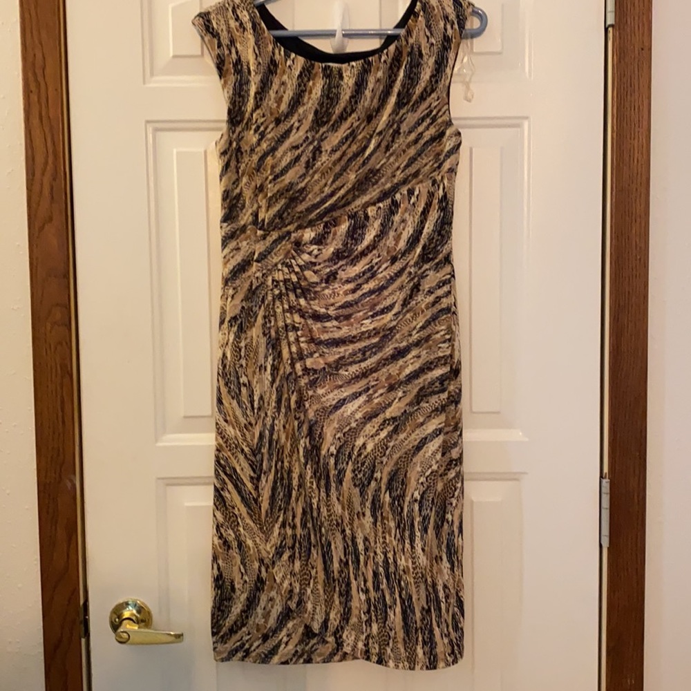 VGUC Ruched Dress Barn Dress gorgeous brown black animal print